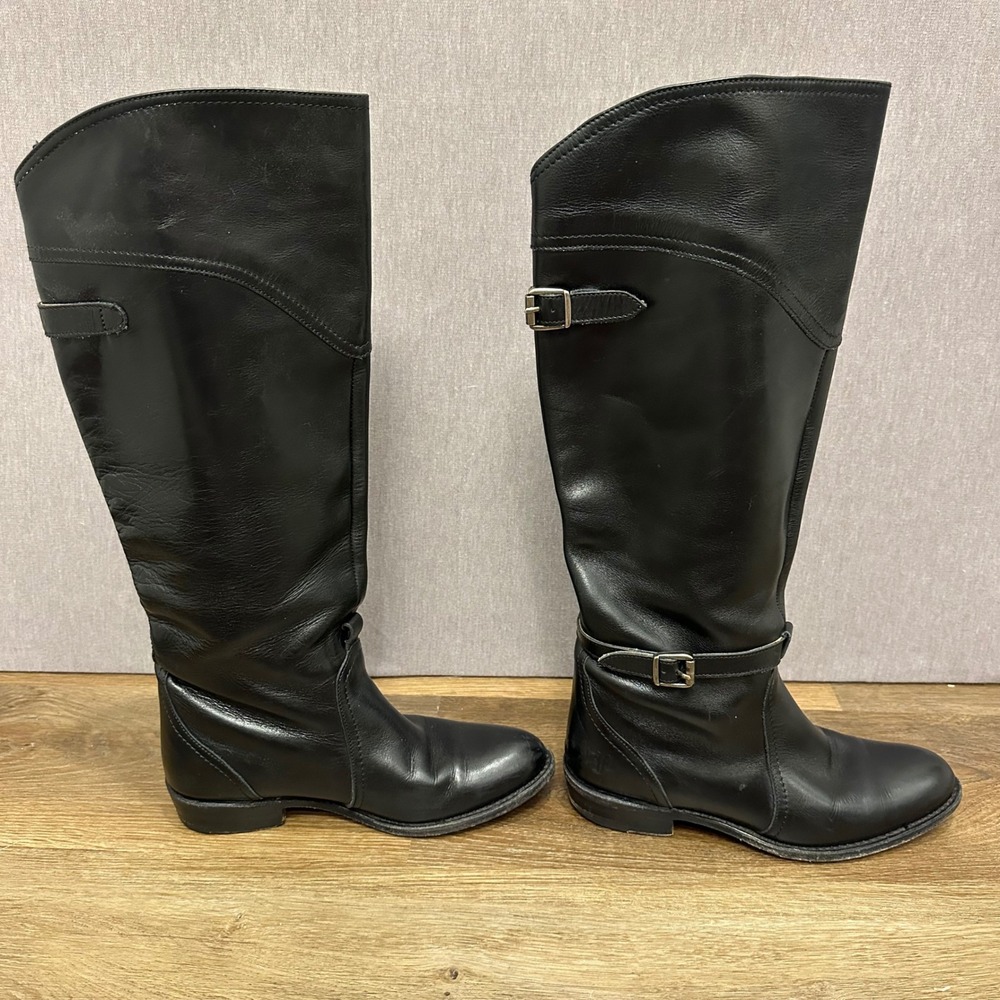 FRYE Women Black Leather Riding Boots‎ Genuine Goodyear Welt Size 6.5 READ - Picture 3 of 13